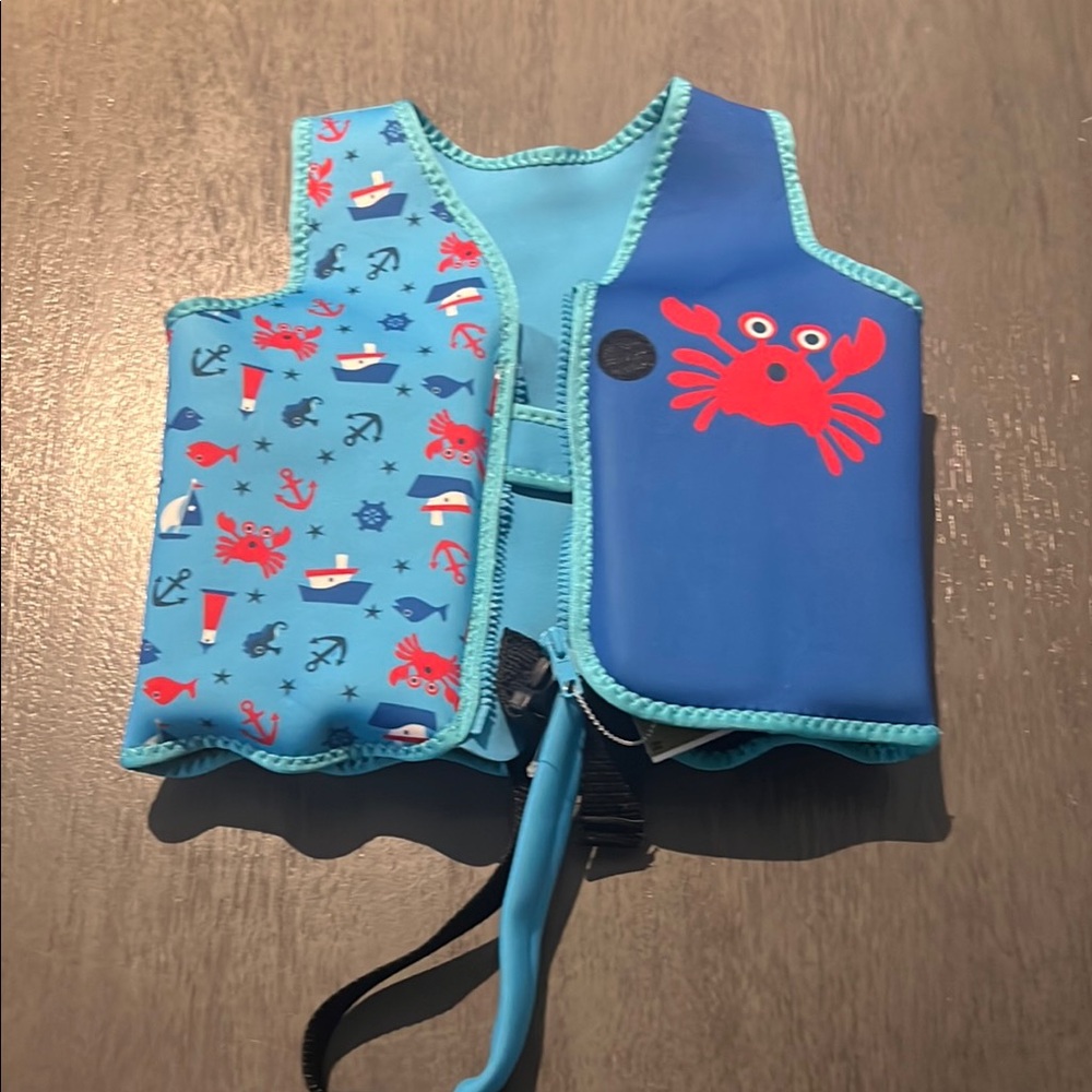 Blue Crab Patterned Kids Swim Vest